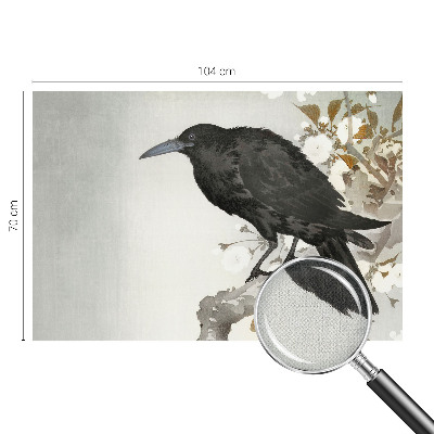 Removable wall mural featuring a raven among flowers