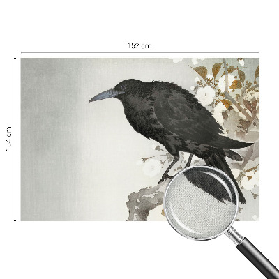 Removable wall mural featuring a raven among flowers