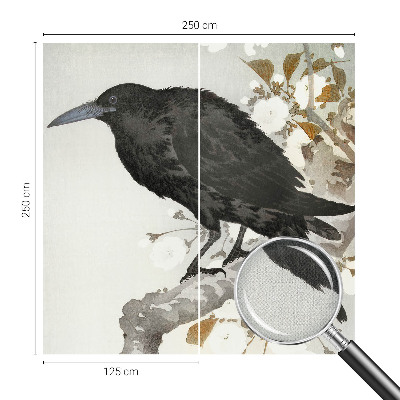 Removable wall mural featuring a raven among flowers
