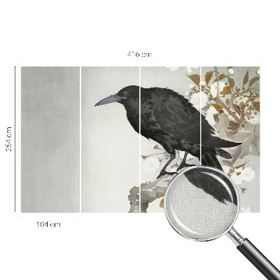 Removable wall mural featuring a raven among flowers