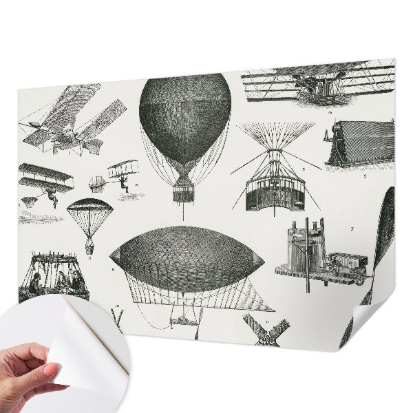 Peel and stick wall mural for living room depicting the history of aviation