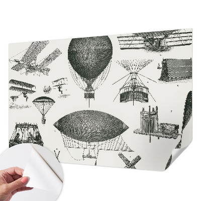 Peel and stick wall mural for living room depicting the history of aviation