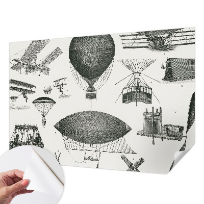 Peel and stick wall mural for living room depicting the history of aviation