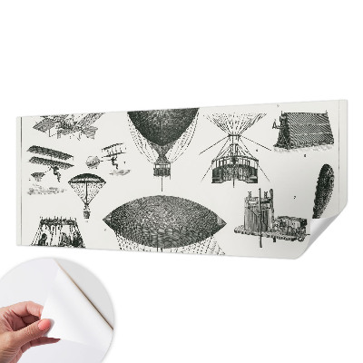 Peel and stick wall mural for living room depicting the history of aviation