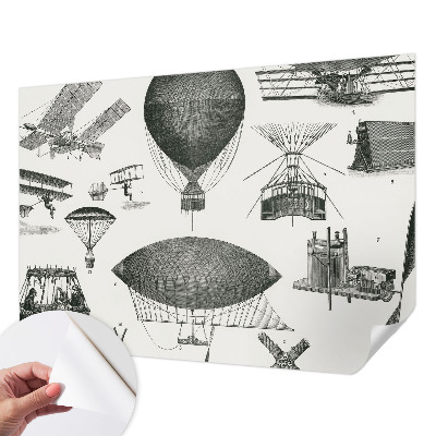 Peel and stick wall mural for living room depicting the history of aviation