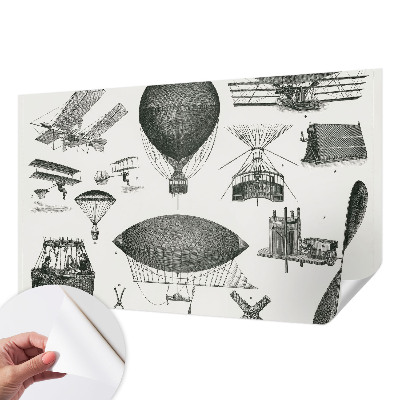 Peel and stick wall mural for living room depicting the history of aviation