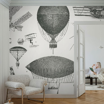 Peel and stick wall mural for living room depicting the history of aviation