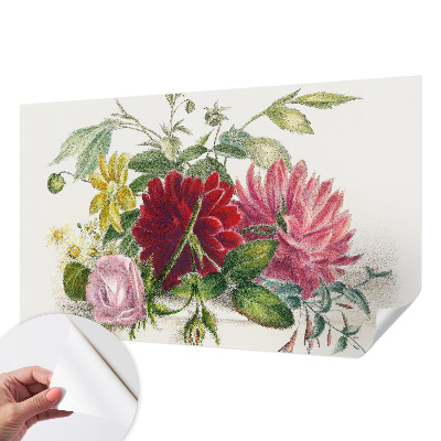 Peel and stick wall mural for bedroom with a flower bouquet design
