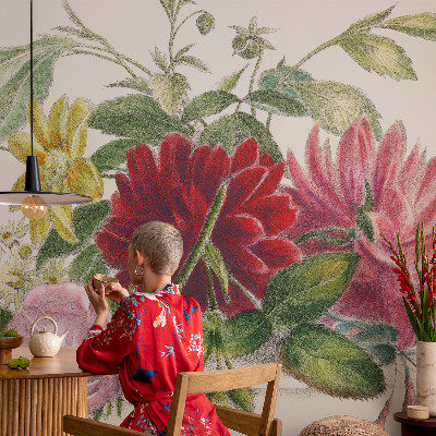 Peel and stick wall mural for bedroom with a flower bouquet design