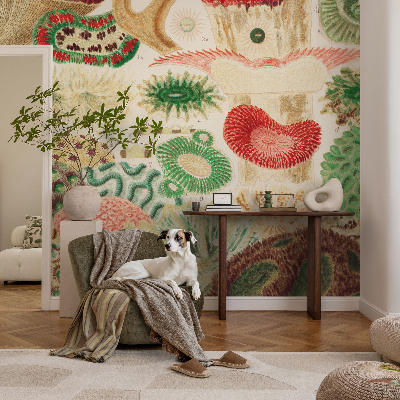 Peel and stick wallpaper mural with organic shapes