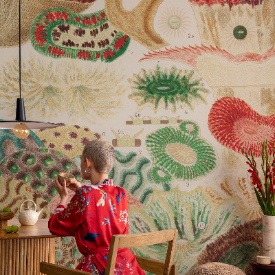 Peel and stick wallpaper mural with organic shapes