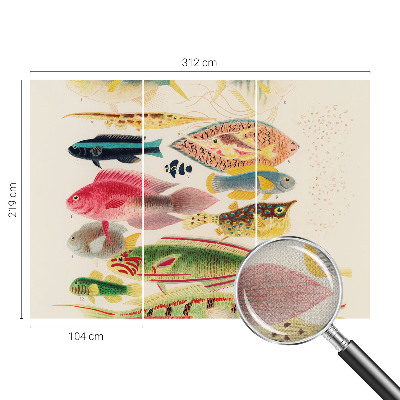 Self-adhesive wall mural with a colorful fish design