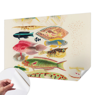 Self-adhesive wall mural with a colorful fish design