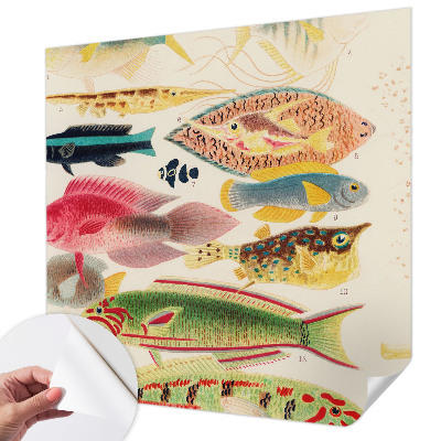 Self-adhesive wall mural with a colorful fish design