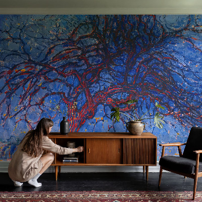 Peel and stick wall mural for bedroom with a flame tree design