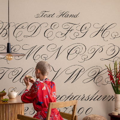 Peel and stick wall mural for living room with a calligraphic writing design