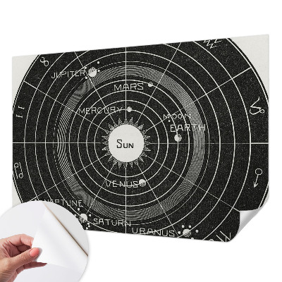 Baby room wall mural with a cosmic diagram motif