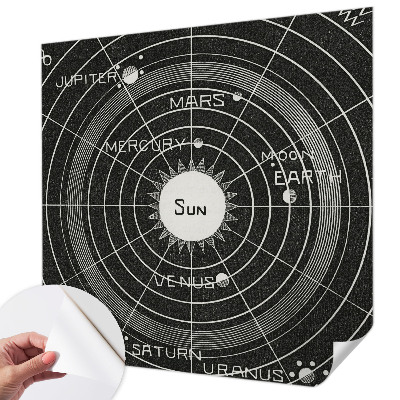 Baby room wall mural with a cosmic diagram motif