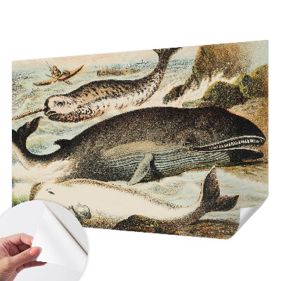 Peel and stick wallpaper mural with a sea giants design