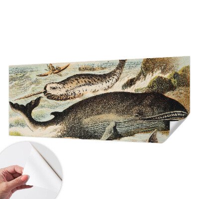 Peel and stick wallpaper mural with a sea giants design