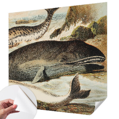 Peel and stick wallpaper mural with a sea giants design
