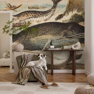 Peel and stick wallpaper mural with a sea giants design