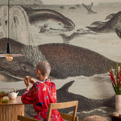 Self-adhesive wall mural with sea creatures design
