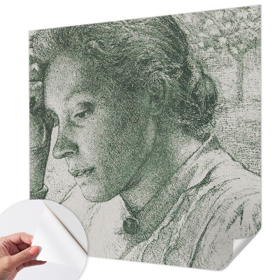 Stick-on wall mural featuring a reflective woman motif