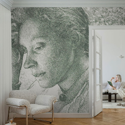 Stick-on wall mural featuring a reflective woman motif