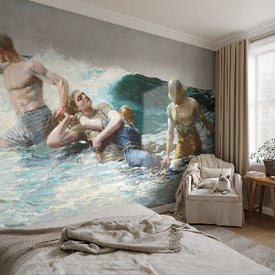 Removable wall mural wallpaper featuring a naval combat scene