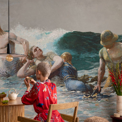 Removable wall mural wallpaper featuring a naval combat scene