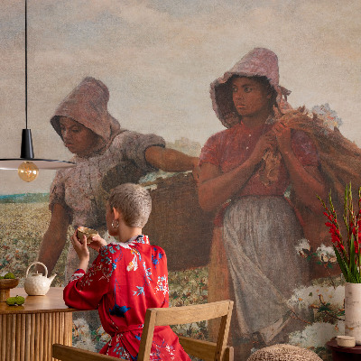 Peel and stick wall mural for living room Working in the field