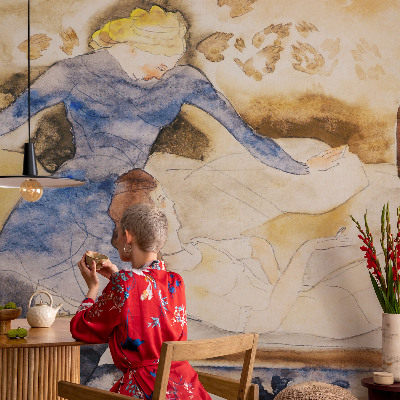 Children's wall mural with a feminine peace design