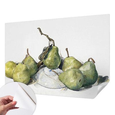 Baby room wall mural with watercolor pears motif