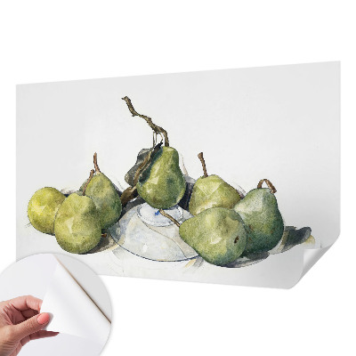 Baby room wall mural with watercolor pears motif