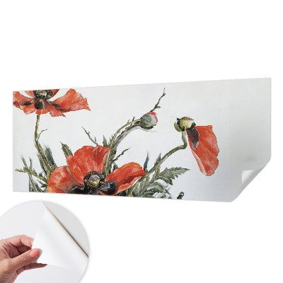 Peel and stick wall mural with a red poppy pattern