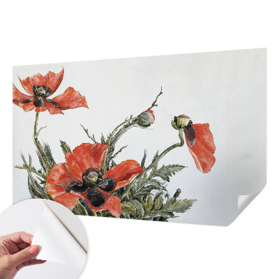 Peel and stick wall mural with a red poppy pattern