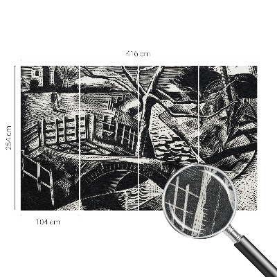 Self-adhesive wall mural with an architectural landscape design