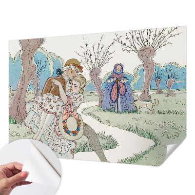 Stick-on wall mural with a romantic scene