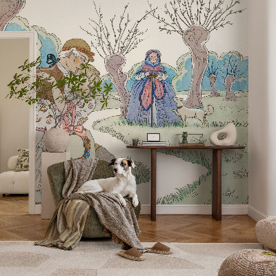 Stick-on wall mural with a romantic scene