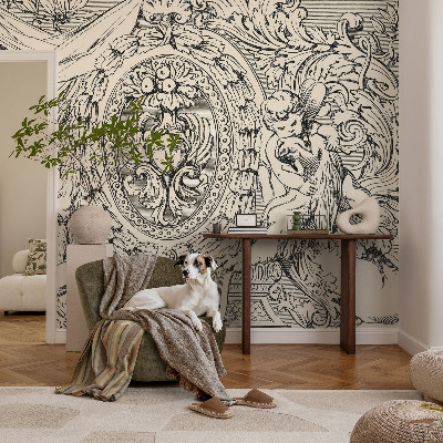 Removable wall mural with an abundant ornamental pattern