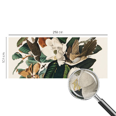 Peel and stick wall mural for bedroom with magnolia and bird motif