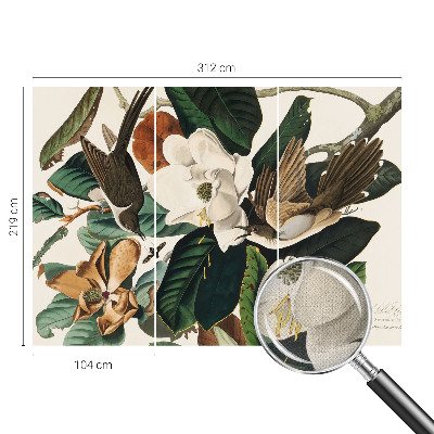 Peel and stick wall mural for bedroom with magnolia and bird motif