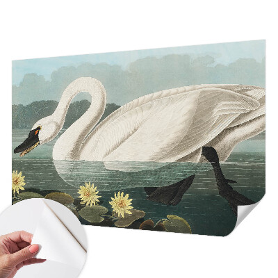 Peel and stick wall mural for kids' room with a swan and water lilies