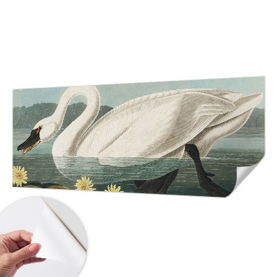 Peel and stick wall mural for kids' room with a swan and water lilies