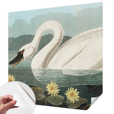 Peel and stick wall mural for kids' room with a swan and water lilies