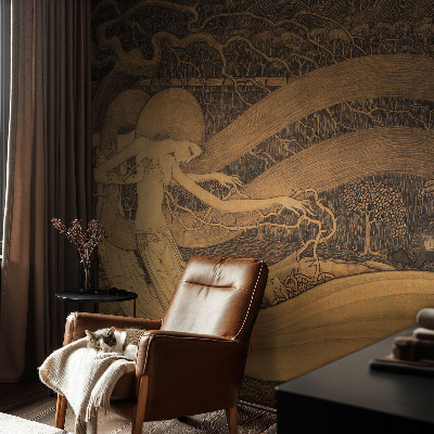 Nursery wall mural with surrealistic characters