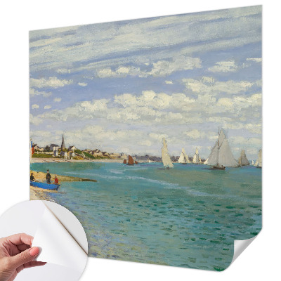 Baby room wall mural with a seaside landscape design