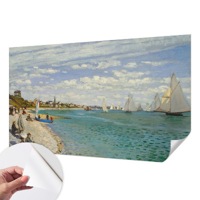 Baby room wall mural with a seaside landscape design