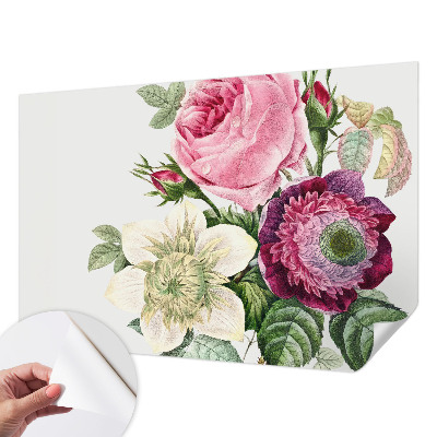 Peel and stick wallpaper mural with a floral bouquet design